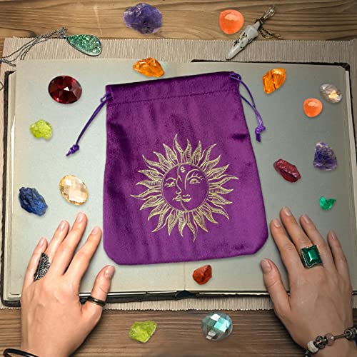 Richolyn - Bolsa con terciopelo para regalo tarot luna y estrellas lujo terciopelo suave y tarot bolsas con cordón, bolsa almacenamiento regalo tarot impresión