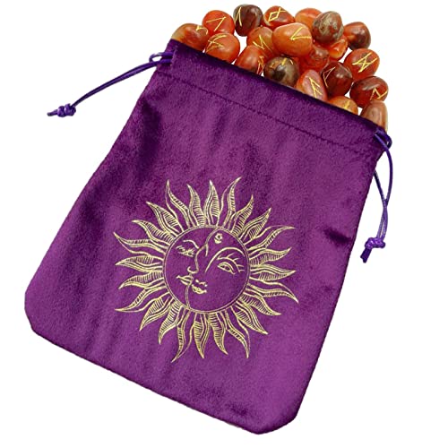 Richolyn - Bolsa con terciopelo para regalo tarot luna y estrellas lujo terciopelo suave y tarot bolsas con cordón, bolsa almacenamiento regalo tarot impresión