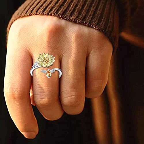 RIXERKOC Sterling Silver Fidget Rings for Women Girls, Spinner Fidget Ring for Fear Ajustable, Open Adjustable Butterfly Flower Moon Star Fidget Spinning Ring