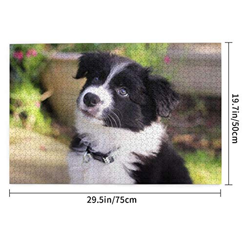 Rompecabezas de 1000 Piezas Border Collie Blur Puppy Pets Negro Blanco Rompecabezas de Madera de Juguete Juego Familiar Decoración de Pared para Adultos y Adolescentes