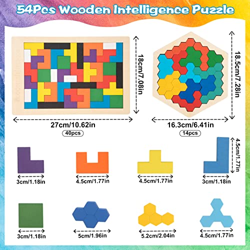 Rompecabezas de Tangram, 2 pcs Puzzle Tetris de Madera, Montessori Bloque de Forma Tangram, Juego de Cerebro Regalo Educativo para Niños y Niñas 3 4 5 6 años, Rectángulo Hexagonales