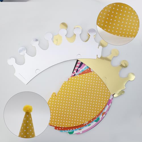 RONGWANGFU 11 sombreros de fiesta de cumpleaños con pompones, sombreros de fiesta, gorros de cono, sombrero de cumpleaños, corona de cumpleaños para niños, decoración para cumpleaños infantiles, 26 ×