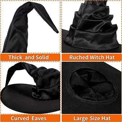 Roontin Halloween Witch Hats Purple Crooked Witch Hat Large Ruched Witch Hat Witch Hats for Women Halloween Party Decorations, spider