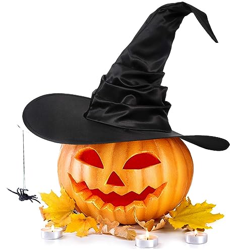 Roontin Halloween Witch Hats Purple Crooked Witch Hat Large Ruched Witch Hat Witch Hats for Women Halloween Party Decorations, spider