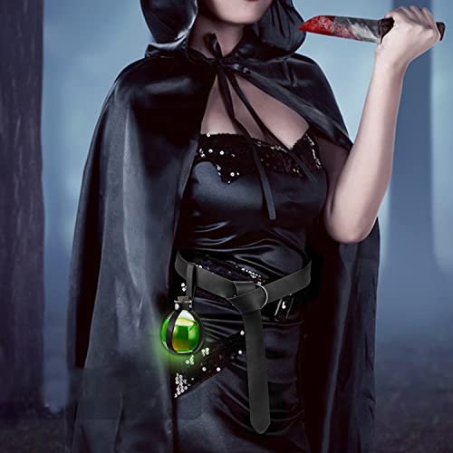 RoserRose Traje de nigromante de Halloween, ropa medieval, con 250 ml de superficie de poción mágica, medieval, lazo para cosplay, magos, accesorios de disfraz de bruja (negro)