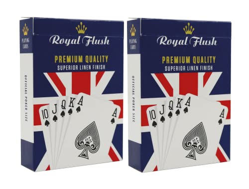 Royal Flush Union Jack - Juego de Cartas de póquer con Doble baraja de Cartas, Acabado de Lino Cartamundi Superior, fácil de barajar y Duradero, Gran Regalo para la Noche de Juegos