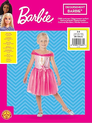 Rubies Disfraz Barbie OPP barato para niñas, Vestido satinado, Oficial Barbie Mattel para Carnaval, Halloween, cumpleaños, regalos