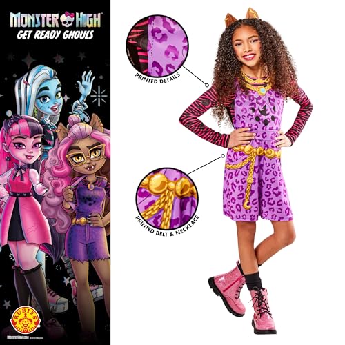 Rubies Disfraz Clawdeen classic para niñas, Vestido y diadema. Oficial Monster High, para Carnaval, Navidad, Cumpleaños, Fiestas y Halloween