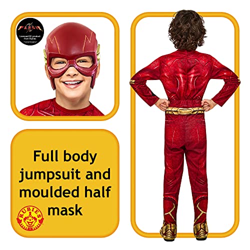 Rubies disfraz The Flash Classico para niño, Jumpsuit estampado con cubrebotas y antifaz, Oficial DC, para Carnaval, Navidad, Cumpleaños, Fiestas y Halloween, XS