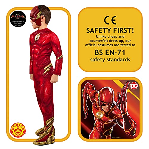 Rubies disfraz The Flash Classico para niño, Jumpsuit estampado con cubrebotas y antifaz, Oficial DC, para Carnaval, Navidad, Cumpleaños, Fiestas y Halloween, XS