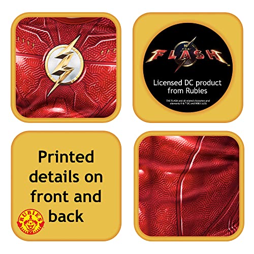 Rubies disfraz The Flash Classico para niño, Jumpsuit estampado con cubrebotas y antifaz, Oficial DC, para Carnaval, Navidad, Cumpleaños, Fiestas y Halloween, XS