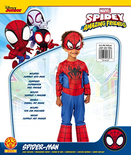 RUBIE'S Marvel Oficial - Disfraz infantil clásico Spidey - Talla 3-4 años - Disfraz oficial con máscara del superhéroe de la serie Spidey y sus amigos extraordinarios.