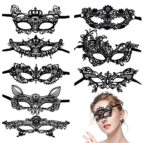 RUIJIE 8 Piezas Máscara Veneciana Máscaras de Encaje de Mujer Sexy Máscara de Ojos Mascara para Mardi Gras de Hombre Mascaras para Masquerade Halloween Carnival Cosplay Party Fancy Dress Ball Gothic