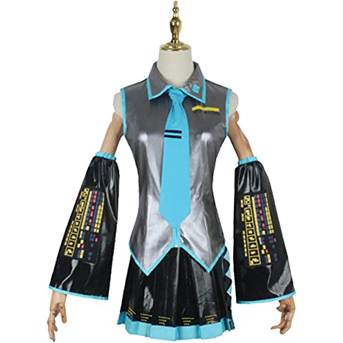 RUIZE Disfraz de Anime H'atsune Mik'u Cosplay, Personaje del Juego H'atsune Mik'u Disfraz Uniforme con Peluca, Tema de H'atsune Mik'u Abrigo de Halloween Vestido Kimono Capa para Niñas,Gris,M