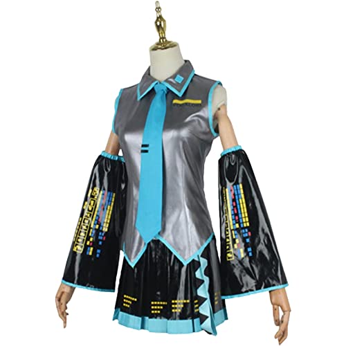 RUIZE Disfraz de Anime H'atsune Mik'u Cosplay, Personaje del Juego H'atsune Mik'u Disfraz Uniforme con Peluca, Tema de H'atsune Mik'u Abrigo de Halloween Vestido Kimono Capa para Niñas,Gris,M