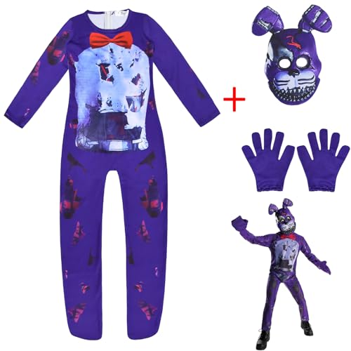 RUIZE Juego Five Nights Freddy Disfraz con máscara para niños de 5 a 13 años, Disfraz de Cosplay de Juego de Terror FNAF, Disfraz de Mono,Azul,140