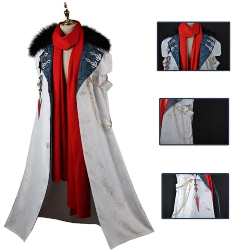 RUIZE Juego Genshin Impact Tartaglia Disfraz de Cosplay con Peluca para niños, Vestido de Uniforme de Personajes, Conjunto Completo, Traje de Fiesta de Carnaval de Halloween,Gris,S