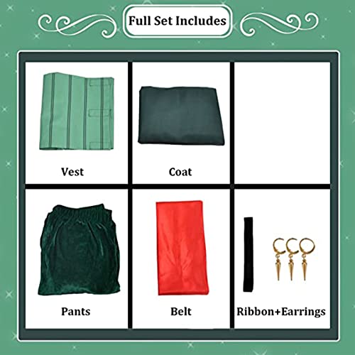 RUIZE Traje de cosplay de One Piece de anime, Uniforme de disfraces Roronoa Zoro del personaje del juego, Conjunto completo de Halloween Maid Dress Kimono Cloak con accesorios,Verde,S