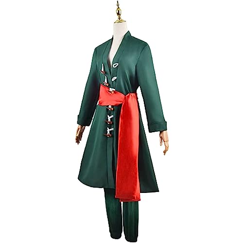 RUIZE Traje de cosplay de One Piece de anime, Uniforme de disfraces Roronoa Zoro del personaje del juego, Conjunto completo de Halloween Maid Dress Kimono Cloak con accesorios,Verde,S