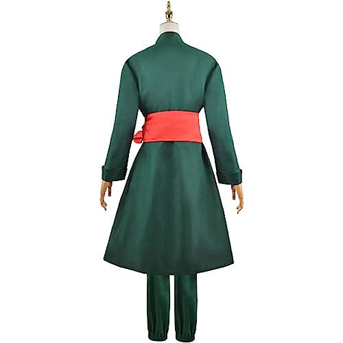 RUIZE Traje de cosplay de One Piece de anime, Uniforme de disfraces Roronoa Zoro del personaje del juego, Conjunto completo de Halloween Maid Dress Kimono Cloak con accesorios,Verde,S