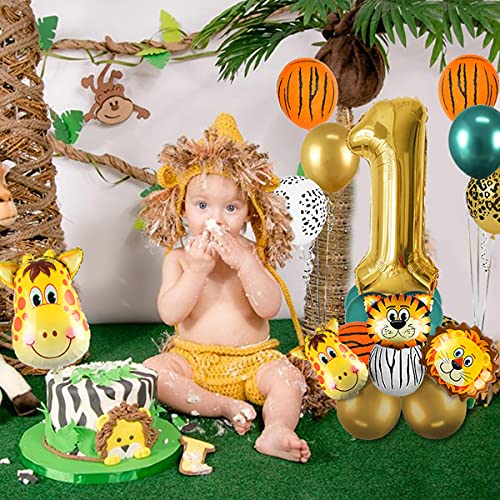 Safari Forest Animal Niños Decoración de cumpleaños 1er cumpleaños Juego de temas de animales Selva Decoración de cumpleaños 1 año Lámina de animales Globos para niñas pequeñas Decoración de fiesta de