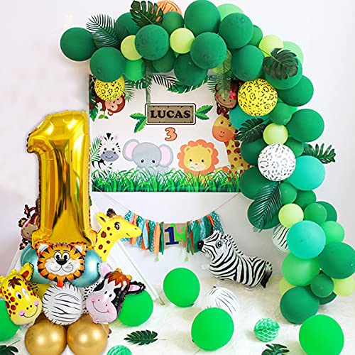 Safari Forest Animal Niños Decoración de cumpleaños 1er cumpleaños Juego de temas de animales Selva Decoración de cumpleaños 1 año Lámina de animales Globos para niñas pequeñas Decoración de fiesta de