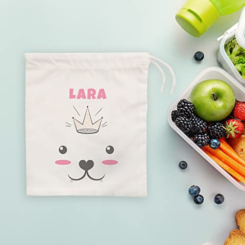 saquitomagico Bolsa de Merienda Infantil Personalizada con tu Nombre. ideal para el cole! Varios Modelos (Gato)