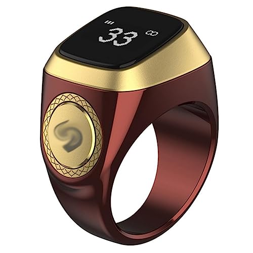 SAYEYBU Anillo Inteligente,Anillo de Pantalla OLED Inteligente con Contador de Dedos,5 recordatorios de Tiempo de oración,Unisex Multi-Idioma,Wine Red,18mm