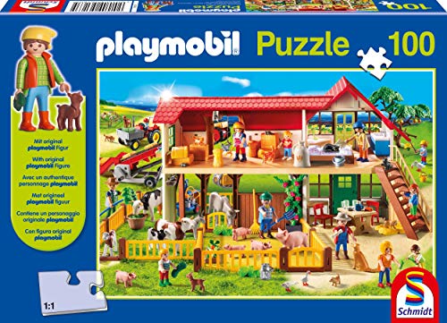 Schmidt Playmobil On The Farm Children's Jigsaw Puzzle and Figure Set (100-Piece)