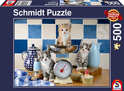 Schmidt Spiele- Puzle de 500 Piezas de Gatos en la Cocina, Color carbón (58370)