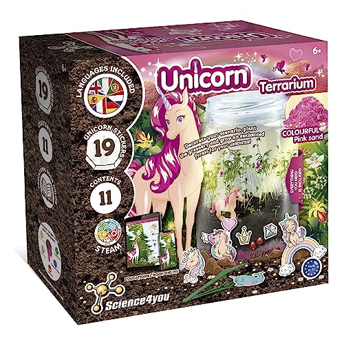 Science4you Terrario de Unicornios - Kit de Terrario, Juguetes de Unicornios para Niños y Niñas 6+ años, Crea un Ecosistema Cerrado, Pegatinas de Unicornio, Juegos, Regalos para Niños y Niñas 6+ años