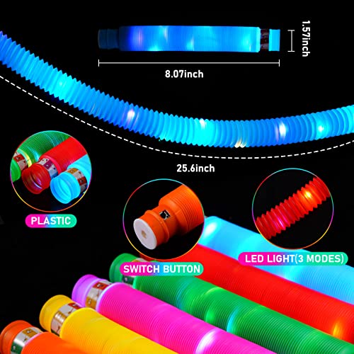 SCIONE 12 Pack Tubos Luminosos Pop Juguetes Sensoriales para Niños Habilidades Motrices Tubo Pop Luminoso LED Brillar en Oscuridad Artículos de Fiesta Juguetes Rellenos de Medias para Regalos