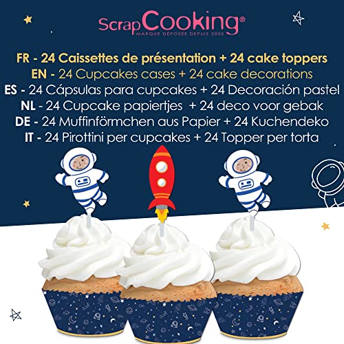 Scrapcooking - Set de 24 cajas y topers para Cupcakes - Tema Espacio - Decoraciones para pastelería, postres, galletas, cumpleaños - Cake Design - 5070 Azul