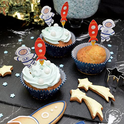 Scrapcooking - Set de 24 cajas y topers para Cupcakes - Tema Espacio - Decoraciones para pastelería, postres, galletas, cumpleaños - Cake Design - 5070 Azul