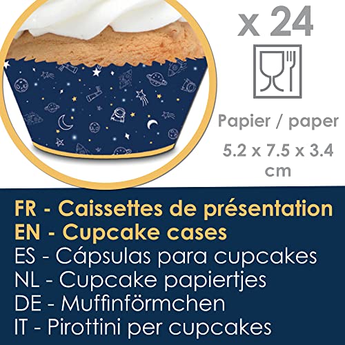 Scrapcooking - Set de 24 cajas y topers para Cupcakes - Tema Espacio - Decoraciones para pastelería, postres, galletas, cumpleaños - Cake Design - 5070 Azul