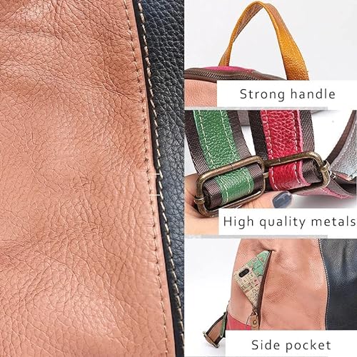 SDFGH Patchwork Real Leather Women Mackpacks Bolsos de hombro de viaje Pack escolar Color a cuadros de color a cuadros Mochils (Color : C)