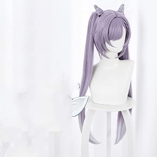 SEIZIS Cosplay Wig Dios Original Despierta lejos de la Lluvia rápida de náuseas, Mezcla Clara Degradado púrpura Gris, Caballos Dobles, Bolsa de Cuerno, Anime COS, Falso