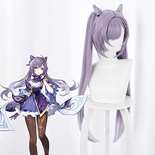 SEIZIS Cosplay Wig Dios Original Despierta lejos de la Lluvia rápida de náuseas, Mezcla Clara Degradado púrpura Gris, Caballos Dobles, Bolsa de Cuerno, Anime COS, Falso