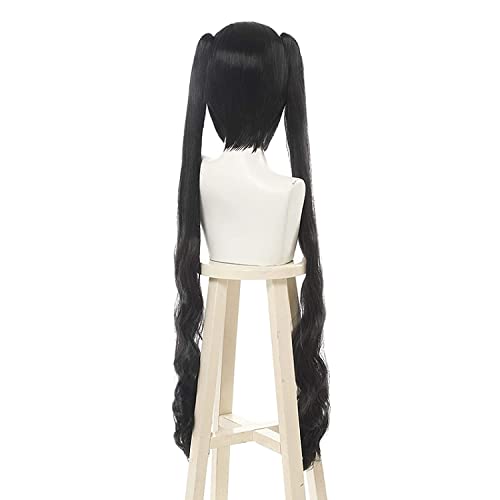 SEIZIS Cosplay Wig Sword Oratoria Hestia Kami Sama Cosplay Pelucas Largo Negro Ondulado Suelto coletas Cosplay Peluca Pelo sintético