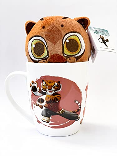 Set de regalo DreamWorks Heroes, Shrek, Kung Fu Panda, Madagascar, Home – Taza de 300 ml + peluche de peluche Little Dreamers – Tigre