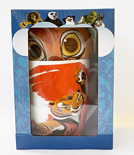 Set de regalo DreamWorks Heroes, Shrek, Kung Fu Panda, Madagascar, Home – Taza de 300 ml + peluche de peluche Little Dreamers – Tigre