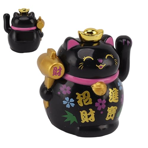 Shanrya Lucky Fortune Cat, Panel Receptor de Luz Solar Incorporado de Plástico Inodoro, Figura de Lucky Fortune Cat para Ventana (Black)