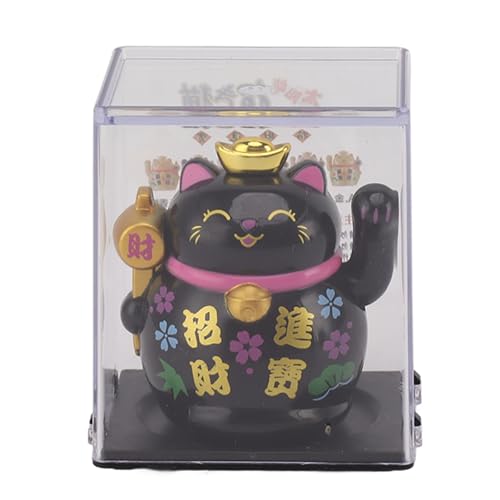 Shanrya Lucky Fortune Cat, Panel Receptor de Luz Solar Incorporado de Plástico Inodoro, Figura de Lucky Fortune Cat para Ventana (Black)