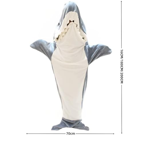 Shark Blanket, Shark Blanket Adultos, Tiburón Usable Sudadera con Capucha Franela Súper Suave Y Acogedora, Manta Tiburón Infantil, Regalos tiburón para Amantes los Tiburones(180CM)