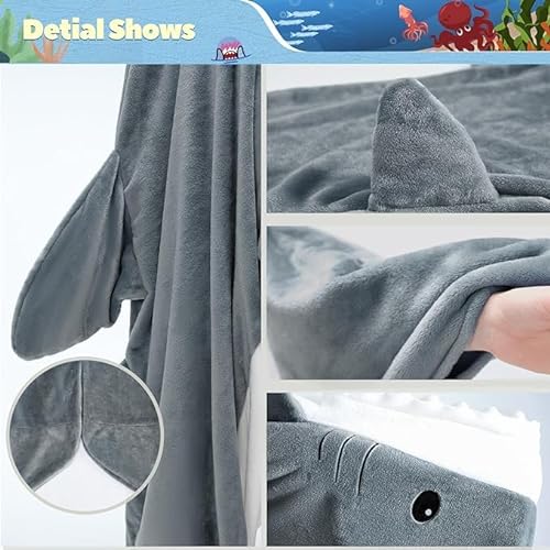 Shark Blanket, Shark Blanket Adultos, Tiburón Usable Sudadera con Capucha Franela Súper Suave Y Acogedora, Manta Tiburón Infantil, Regalos tiburón para Amantes los Tiburones(180CM)