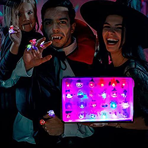 SHJOEE 24 Piezas LED Luz Anillo de Dedo Anillos fluorescentes LED de Halloween 3D Juguete Luminoso LED Anillo de Halloween Brillante Juguetes para Niños Rellenos de bolsas de golosinas de Halloween