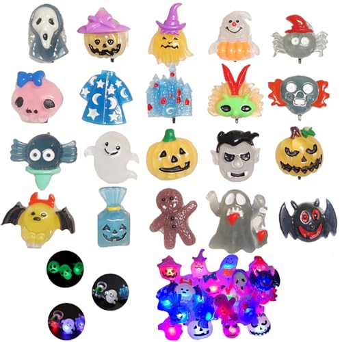 SHJOEE 24 Piezas LED Luz Anillo de Dedo Anillos fluorescentes LED de Halloween 3D Juguete Luminoso LED Anillo de Halloween Brillante Juguetes para Niños Rellenos de bolsas de golosinas de Halloween