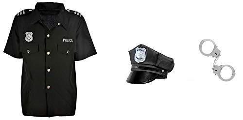 shoperama Camisa para hombre – Police Officer – Incluye gorro + esposas gratis Cop Policía Policía JAG, talla: XXL