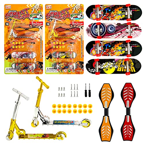 SHOWHEEL Juego de Scooter de Dedo,8 Mini Fingerboard con 30 Accesorios para Finger Board,Accesorios de Entrenamiento de Patineta de Dedo Adecuados para Juguetes de Educación Temprana para Niños