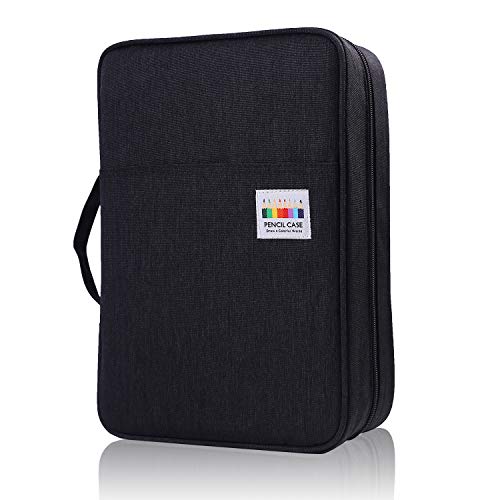 Shulaner Estuche de colores con mango para 300 lápices o 200 bolígrafos de gel con cierre de cremallera, organizador de bolígrafos de nailon de gran capacidad Estuches Pencil case - Negro